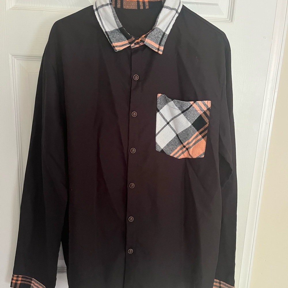 Casual Button Down Shirt Black and Orange